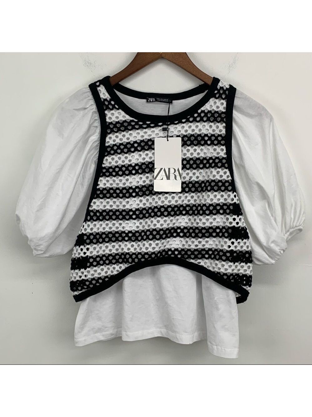 ZARA 2 in 1 Combination Short Balloon Sleeves Top w/ Vest. - Picture 7 of 12